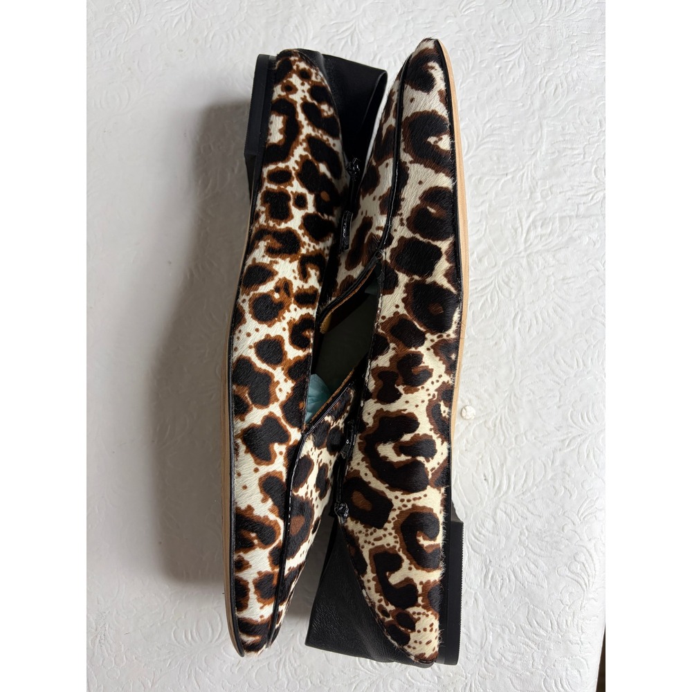Tory Burch Charm Leopard Calf Hair Loafers Black Leather Trim Logo Bow Flats 8M‎ - Picture 5 of 10